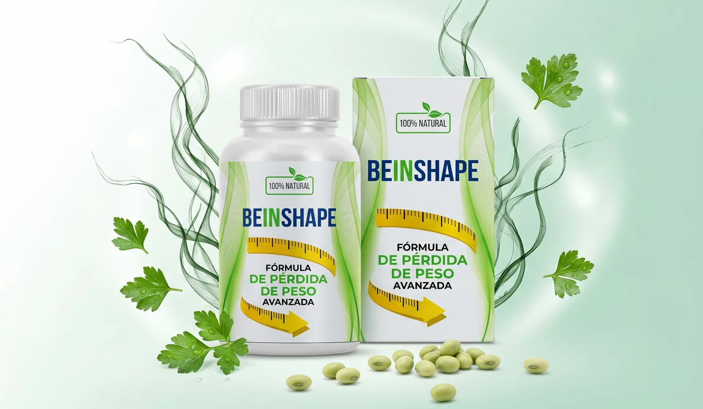 Dos frascos de BeInShape junto a ingredientes vegetales